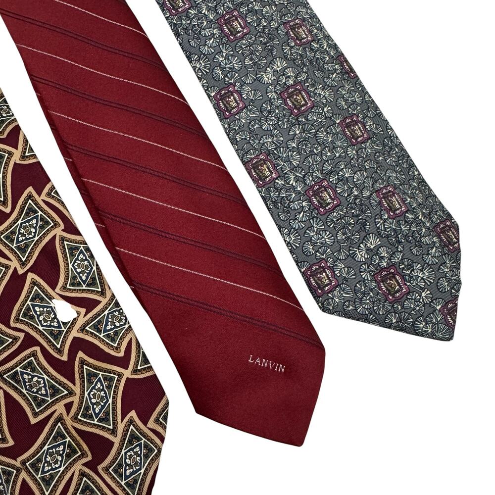 VTG 4-Piece Lot Designer Silk Neck Tie Dior Valentino Lanvin Balmain - Picture 3 of 8